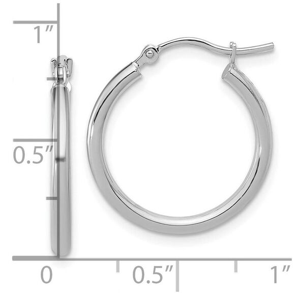 2mm Round Hoop Earrings in 10k White Gold, 20mm (3/4 Inch) - Picture 5 of 6